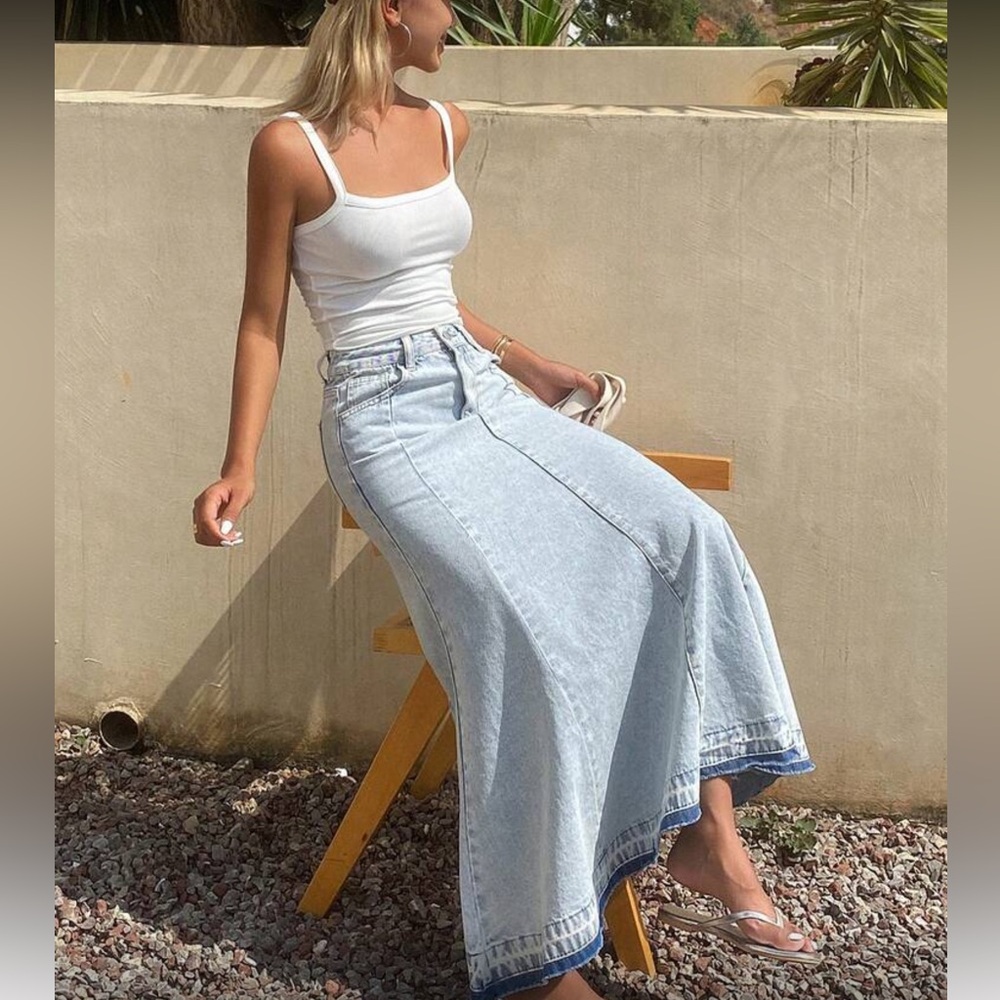 Light Blue Denim Maxi Skirt - Picture 2 of 5